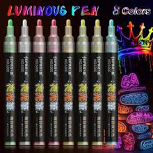 1 pieza Bolígrafo marcador de acrílico luminoso, pincel para pintura de graffiti luminoso de colores DIY y creativo. Disponible en 8 colores. Muy adecuado para pintura de tela y crear un ambiente animado en fiestas. De vuelta a la escuela