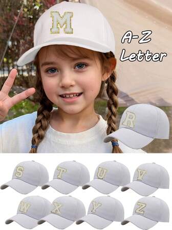1 件时尚儿童嘻哈帽 A-Z 字母刺绣棒球帽女孩男孩棒球帽成人可调节户外休闲太阳帽骨头 8-16 岁