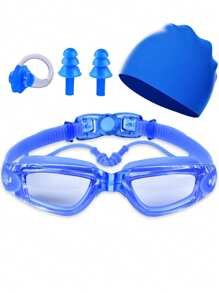 4pcs Swimming Goggles With Earplugs HD Waterproof And Anti-Fog Silicone Swimming Cap For Men And Women Large Frame Swimming Goggles Goggles Swimming Goggles, Beach Essentials, Beach Accessories, Pool Float