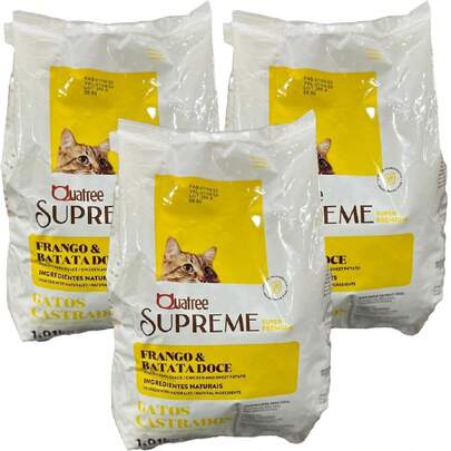 Kit 3 Pacotes Ração para Gatos Castrados Quatree Frango e Batata Doce