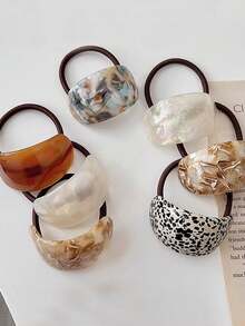 5 件套弧形醋酸纤维发带，高端发带大理石纹理拱形马头发带，树脂发带，女士 Ins 风格马尾辫，圆顶马镫袖口，马尾辫松紧带，女士和女孩的发饰，适合度假派对日常生活时尚简约 - 彩色 - 查看 2