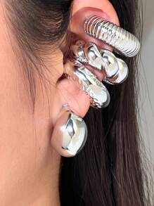 5 stuks overdreven gepersonaliseerde C-vormige spiraalvormige cilindrische holle grote clip-on oorbellen, statement oorbellenset voor dames, geschikt voor dagelijks gebruik, feesten en bruiloften