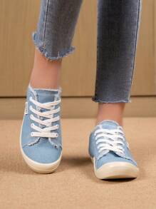 Lightweight & Comfortable Plain Color Preppy College Style Lace Up Flat Soft Bottom Simple Leisure Shoes For Women, Suitable For Spring And Summer, European And American Style