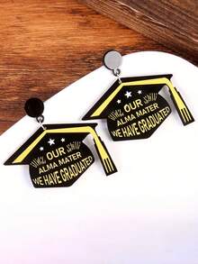 1 Pair Graduation Season Creative Black Letter Black Tassel Pendant Earrings - Black - View 3