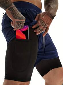 3-Piece Set Mens Running Shorts,2-In-1 Shorts,Workout Running Shorts For Men,7-Inch Gym Yoga Outdoor Sports Shorts - Black+Red+Navy - View 4