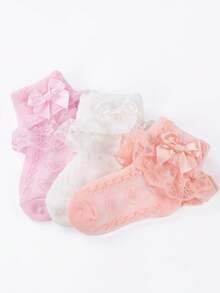 2pairs/3pairs Girls Ruffle Frilly Socks, Puffy Princess Baby Toddler Soft Socks; 0-2Y Girls' Short Socks With Lace Ruffle. Comfortable Princess Socks For Newborns;Handmade Bow Baby Socks - Multicolor - View 14