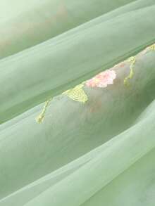 1 件女童可爱、优雅、甜美公主风格泡泡袖、蝴蝶结腰部、蝴蝶花朵刺绣、薄纱芭蕾舞短裙派对礼服、适合特殊场合的夏季沙滩裙 - 綠色 - 查看 7