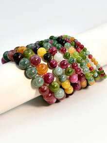 1/4/7pcs Bohemian Colorful Tourmaline Bracelet, Vintage Natural Stone Beads, Soothing Emotion & Energy Balance Yoga Bracelet - Multicolor - View 6