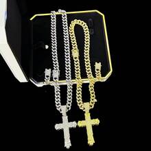 Inlaid Rhinestone Large Hole Thick Cross Pendant Necklace Personalized And Versatile Cuban Chain Luxury 18k Plated Alloy White/Yellow European And American Cool Upgraded Version Large Heavy Design Music Festival - 214nanhai-cross - View 4