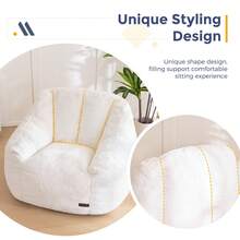 MAXYOYO Bean Bag Chair, Comfy Bean Bag Sofa With Back Support, Faux Fur Bean Bag Chair For Adults And Kids, Stuffed Floor Sofa For Living Room, Bedroom, Apartment, Beige - 米色 - 查看 7
