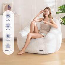 MAXYOYO Bean Bag Chair, Comfy Bean Bag Sofa With Back Support, Faux Fur Bean Bag Chair For Adults And Kids, Stuffed Floor Sofa For Living Room, Bedroom, Apartment, Beige - 米色 - 查看 9