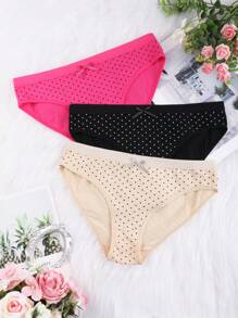 6 paquetes de ropa interior para mujer de talla grande con diseño de lunares y lazos, simple y a la moda, cintura elástica en algodón suave y elástico, apropiado para diversas ocasiones