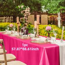 1pc Elegant Pink Satin Tablecloth, Romantic Polyester Rectangle Tablecloth Suitable For Valentine's Day, Wedding, Holiday, Birthday Party, Banquet, Great For Creating A Festive And Sophisticated Atmosphere, Wedding Decoration