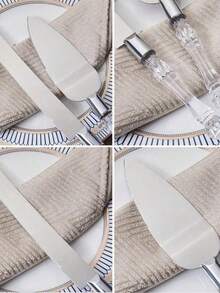 2Pcs/Set Wedding Cake Cutting Set, Including (12.2in) Stainless Steel Blade Cake Knife And Bread Shovel, Silver Color With Acrylic Faux Crystal Handle, Perfect For Wedding, Bridal Shower, Anniversary, Housewarming And Birthday Gifts - Multicolor - View 7