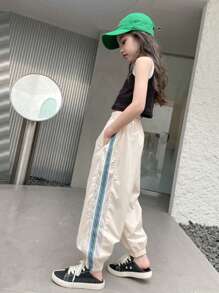 Tween Girls Striped Side Pockets Sports Sweatpants