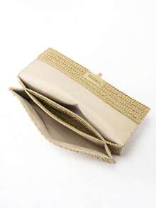 Multi-Layer Twist-Lock Flap Clutch Woven Bag, Suitable For Vacation - Khaki - View 5