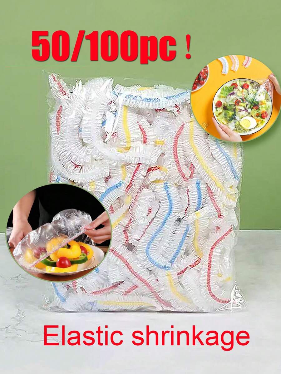 100pcs Disposable Stretch Cling Film Food Wrap Covers, Reusable Vegetable Savers, Fridge Freshness Retainers, Replaceable Produce Preserver, Fruit Saver, Antibacterial, Shower Caps, Shoe Covers, Thick Kitchen Cling Films, Household Refrigerator Food Storage Bags