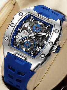 MEGIR Modny Mechaniczny Zegarek Dla Mężczyzn Wydrążony Automatyczny Sportowy Zegarek Na Rękę Świecący Wodoodporny Silikonowy Pasek Zegara Prezenty Męskie