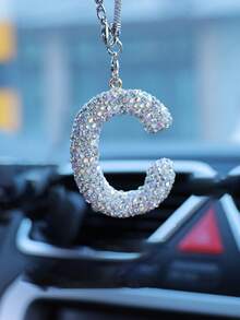 1 件 A-Z 形水钻汽车后视镜挂饰，适用于包包和汽车后视镜装饰