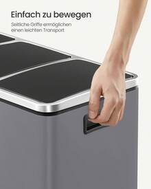 SONGMICS Mülleimer Küche, 3 x 18 L, Mülltrennsystem 3 Fächer, inklusive 15 Müllbeutel, Abfalleimer, Treteimer, für recycelbare Abfälle, Biomüll, mit Deckel, mattgrau - Grau - Übersicht 5
