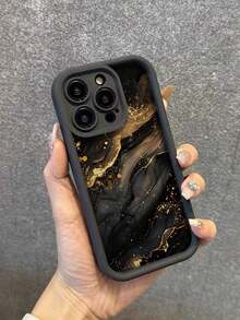 Marble Pattern Painted Black Carved Painted Thick Perforation Simple Shockproof Thick Phone Protective Case Printed Compatible With Iphone16/IPhone16Pro/IPhone16ProMax/IPhone16Plus, IPhone15XR/7/8, IPhone15ProMax, IPhone12ProMax, IPhone13ProMax, IPhone14ProMax, IPhone13, IPhone14, IPhone11, IPhone12p14, IPhone14Pro, IPhone11Pro Soft Shell Waterproof Anti-Fall Scratch Resistant,International Version, Not The Domestic Version - Multicolor - View 3