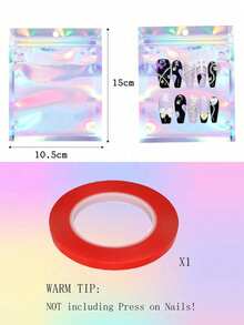 假指甲收纳袋，空全息指甲收纳袋，按压式指甲包装袋，指甲饰品收纳袋，珠宝收纳袋，容器，指甲贴片包装袋（含1卷透明胶带），多功能收纳袋，指甲粉收纳袋，闪粉收纳袋，美甲工具收纳袋，5/10/20个装 - 彩色 - 查看 5