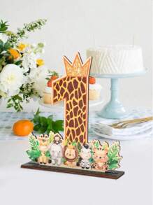 1 szt. Drewniane ozdoby urodzinowe w stylu dżungli, prezent urodzinowy na przyjęcie, motyw dżungli, lampart, roczne przyjęcie urodzinowe, kreatywne ozdoby do domu, drewniane tło do dekoracji, fotografia, dekoracja stołu, drewniane ozdoby, dekoracja na przyjęcie Babe Shower Party Craft