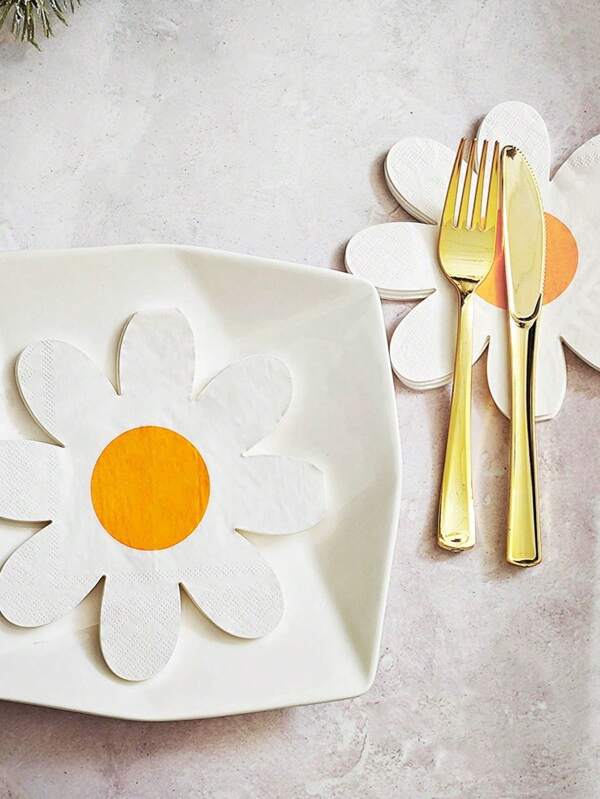 1 Pack Daisy Flower Patterned Paper Napkins, Decorative Party Supplies And Table Decoration Supplies, Lunch Dinner Napkins, Floral Guest Napkins For Weddings, Weddings, Birthdays, Housewarmings, Holidays(20 Sheets Per Pack)