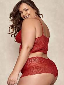 Lace Lingerie Set Waiting For Husband Sensual Plus Size Cropped And Panties Shorts Sexy Intimate Fashion Factory Promotion Resale - Đỏ - Xem 2