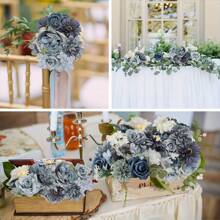 Vintage Dusty Blue Artificial Flowers Bouquets Box Set For DIY Bridal Wedding Decorations, Perfect For Weddings, Engagements, Home Decor & Special Occasions Like Valentine's, Mother's Day & Birthdays, Fake Floral Arrangements For Party Table Centerpieces Home Decor Indoor Outdoor And Youngsters Shower Decorations, Festive Flower Arrangement, Summer Gifts Beach Back To School School Supplies Room Decor