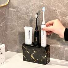 1 Piece Ceramic Gold Marble Toothbrush Holder 3-Hole Freestanding Storage Rack For Bathroom Countertops, Multi-Function Toothbrush And Toothpaste Storage Rack, Durable And Elegant Home Decor Accessory, Stylish Bathroom Supplies - Multicolor - View 7