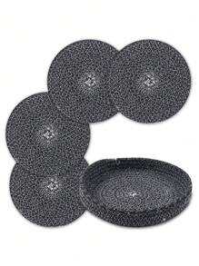 Soporte de rejilla de aproximadamente 20,3 cm (8 pulgadas) apto para platos, ollas y sartenes calientes, posavasos resistente al calor grueso para la cocina, alfombrilla, artículos de cocina esenciales, decoración de mesa y encimera, con cesta de almacenamiento, set de 5 piezas (4 posavasos + 1 cesta de almacenamiento)