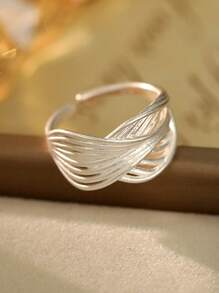1 Stück Damen mattglänzender, mehrlagiger Linien-Design-Ring, einzigartiger strukturierter, verdrehter geometrischer offener Ring