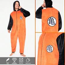Dragon Ball Fleece Onesie With Hood Comfy Loungewear Anime Gift - Orange - View 3