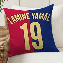 1个复古涤纶抱枕套，45*45厘米，巴塞罗那足球俱乐部图案，拉链封口，可机洗，不含枕芯，适用于各种房间，返校礼物，足球迷礼物 - 彩色 - 查看 2