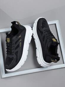 Men's Sports Shoes Casual Sneakers, Lace Up Soft Sole Flat Comfortable Academy Sports Shoes For Men, Lightweight Low-Top Daily Shoes - Black - View 5