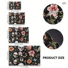 1 pièce Décoration d'Halloween, Décoration de maison, Tapis absorbant pour cuisine et salle de bain avec imprimé crâne floral et papillon, design rayé et à carreaux, protège-éclaboussures de robinet et tapis de vidange - Multicolore - Voir 3