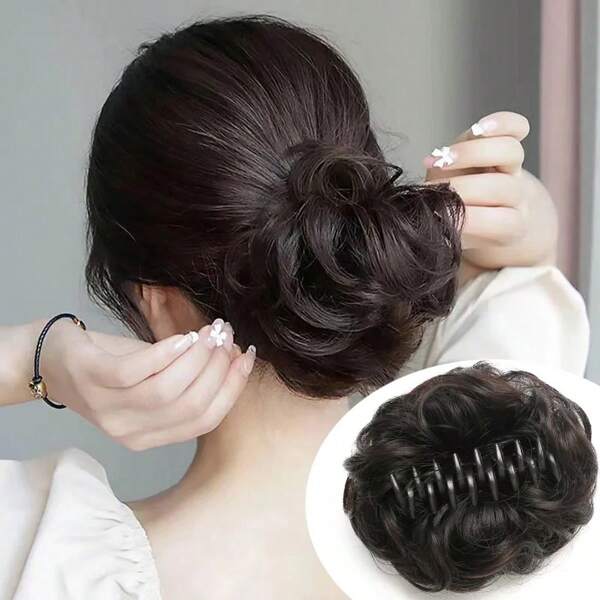 Claw Clip Messy Bun Hair Pieces For Women Messy Wavy Curly Hair Bun Extensions Tousled Updo Bun Hair Clip In Synthetic Hair Bun Ponytail Extension(Dark Brown)