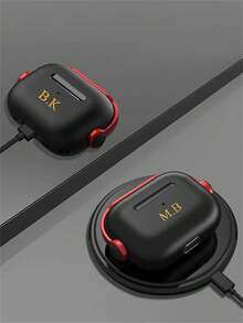 [Customized]Personalized Custom Gold Name Letters TPU Earphone Case Compatible With Airpods 1 2 3 4 Pro 2 Cover With Lock Headphone Cover