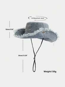 1pc Unisex Vintage Distressed Embroidered Letter Brim Drawstring Washed Bucket Hat, Suitable For Travel, Beach, Outdoor Activities, Casual Wear - Multicolor - View 10