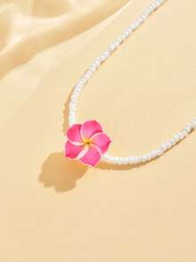 1 chiếc vòng cổ có thể điều chỉnh bằng đất sét mềm thủ công theo phong cách Bohemian dành cho phụ nữ - Hồng - Xem 3