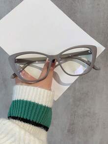 زوج نظارات نسائية بإطار شكل عين القطة بإطار رمادي شفاف، نظارات شخصية أنيقة، إكسسوارات النظارات النسائية