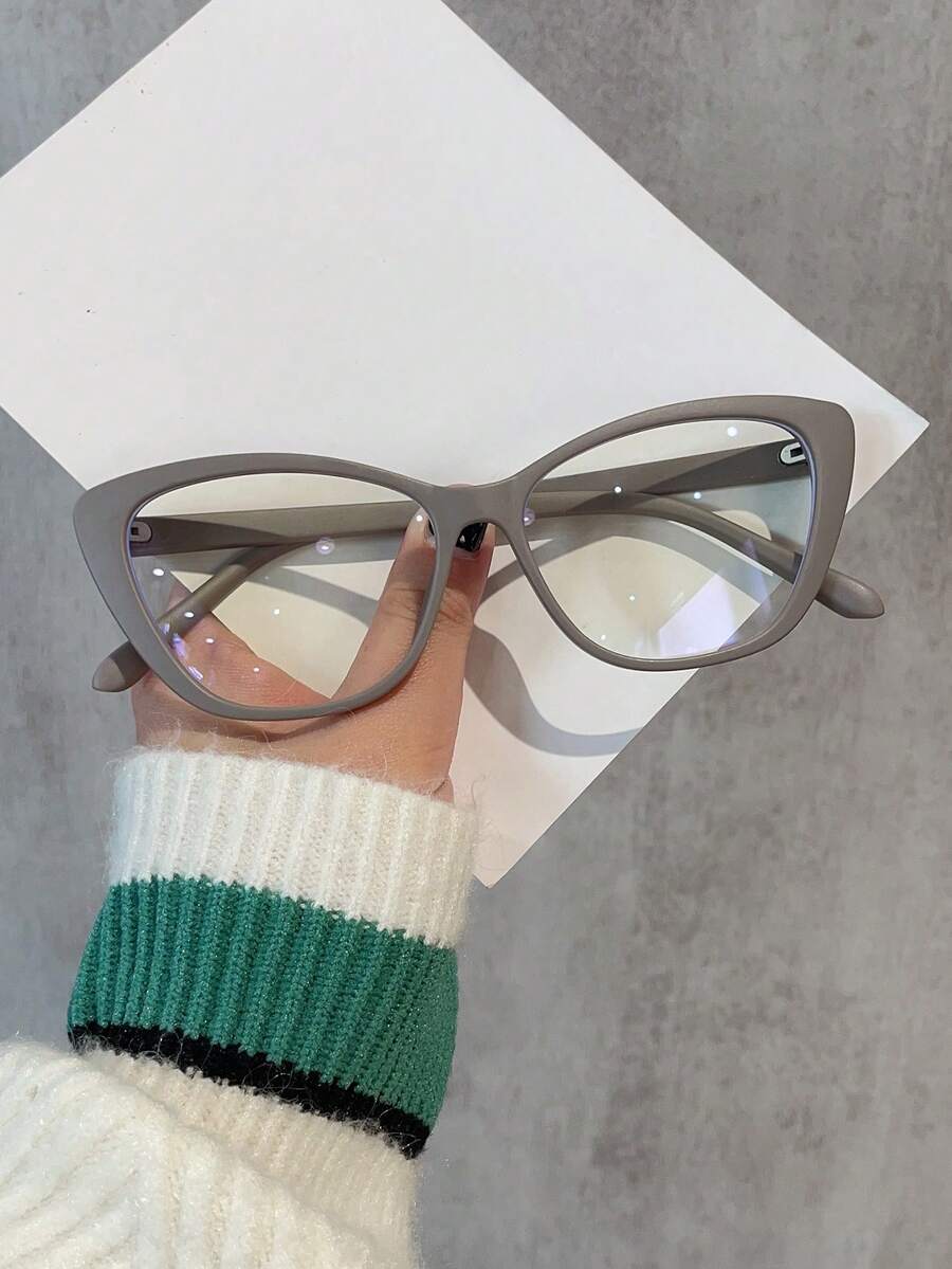 1pair Women's Grey Cat Eye Pc Frame Fashionable Personalized Clear Glasses Clear Glasses Accessories Glasses Accessories For Women - 灰色 - 查看 1
