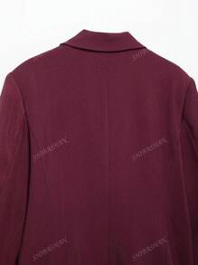 Chaqueta de blazer burdeos elegante para mujer, de manga larga con solapa entallada y doble botonadura, abrigo de vestir para oficina y negocios