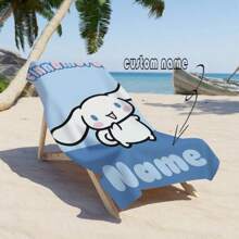 Sanrio 1 Piece Custom Sanrio Cinnamon Dog Beach Towel - Custom Name, Quick Dry Soft, Light Blue With White Border, Oversized Beach Towel, Personalized Gift, Perfect For Pool Party, Beach Essentials