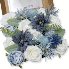Vintage Dusty Blue Artificial Flowers Bouquets Box Set For DIY Bridal Wedding Decorations, Perfect For Weddings, Engagements, Home Decor & Special Occasions Like Valentine's, Mother's Day & Birthdays, Fake Floral Arrangements For Party Table Centerpieces Home Decor Indoor Outdoor And Youngsters Shower Decorations, Festive Flower Arrangement, Summer Gifts Beach Back To School School Supplies Room Decor
