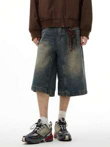 Teen Boy Pockets Contrast Color Vintage Loose Denim Shorts