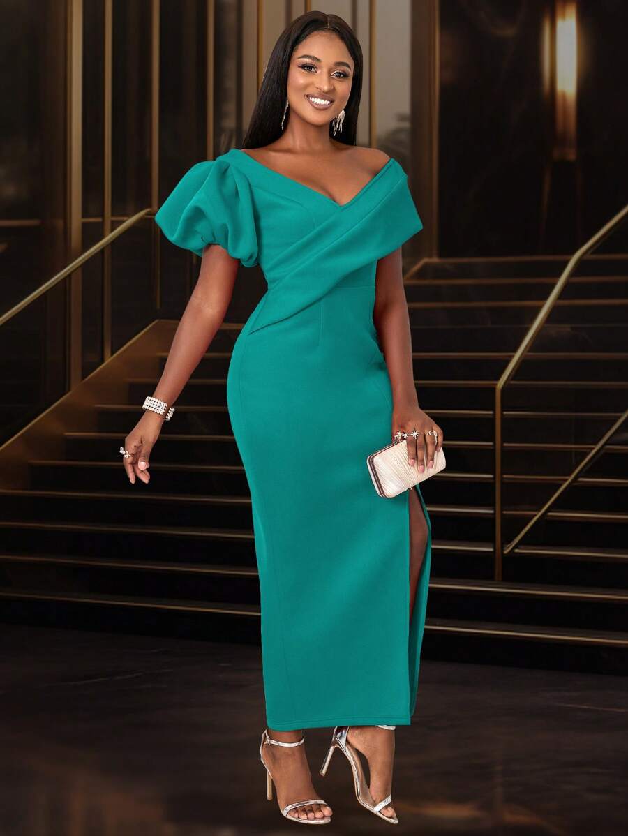 AOMEI Vestido de cóctel con escote en V y abertura frontal sexy para mujeres, atuendo para citas, fiestas, bodas, dama de honor, graduación, invitado a boda