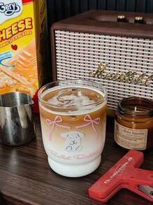 Fashionable Women's Water Cup/Coffee Cup, French Style Blue/Pink Bowknot Juice Cup, High Borosilicate Glass Cup, Milk Cup, Graduation Gift, Mother's Day Gift, Best Friend Gift, Souvenir Gift