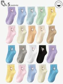 5/3/1 Pair Boys Girls Kids Socks Set - Candy Color Striped Solid With Bowknot/Heart/Graffiti Designs, Soft Breathable Cotton, Unisex Baby Toddler Teen Ankle/Mid-Calf Socks For School Sports Daily Wear, Short Socks/Crew Socks For Teenagers Students, 4-Season Black White Gray Multicolor Mix - Multicolor - View 8